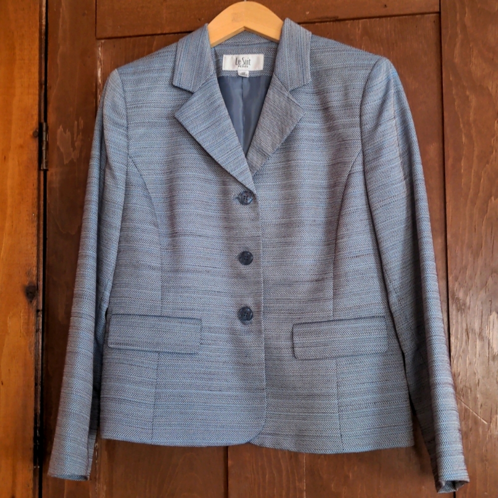 Blue faux tweed suit jacket